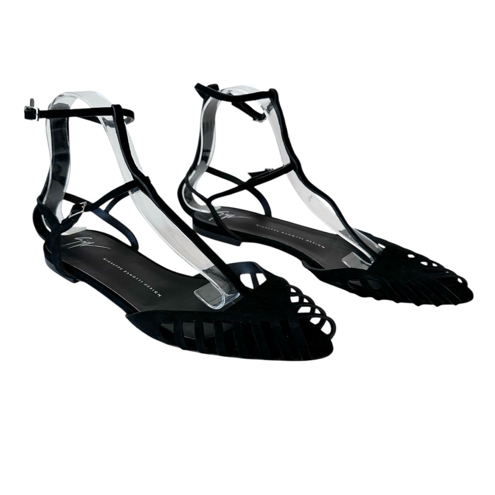Giuseppe Zanotti Black Suede Sandals Flats Size 41